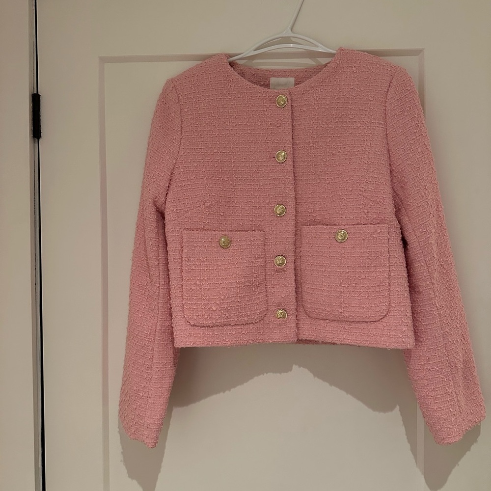 H&M Pink Tweed Jacket with Gold Buttons